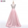 2018 V-Neck Beads Bodice Open Back A Line Long Evening Dress Party Elegant Vestido De Festa Fast Shipping Prom Gowns