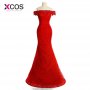 XCOS Elegant Crystal Beaded Red Royal Blue Lace Mermaid Long Evening Dresses 2018 Prom Party Dress Robe De Soiree Longue