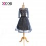 XCOS Dreamy Bling Short Homecoming Dress Navy Blue Cocktail Dresses Beaded Real Photo Long Sleeve Graduation Dresses