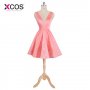 XCOS Pink Beaded Homecoming Dresses 2018 Deep V Neck Back Soft Party Dresses Mini Dress Graduation Dresses vestido graduacion