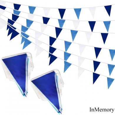InMemory 100 Feet Blue White & Dark Blue Pennant Banner Flags of Textile