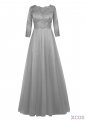 Elegant A-line Scalloped-Edge Floor-length Chiffon Half Sleeves Gery Long Prom Dress